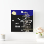 GOTT IST AN DER HELM-SCHIFFS-UHR, CHRISTLICH QUADRATISCHE WANDUHR (Zuhause)