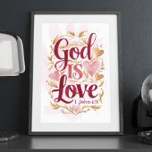 Gott ist die Liebe Rosa und Gold Christliche Mauer Poster
