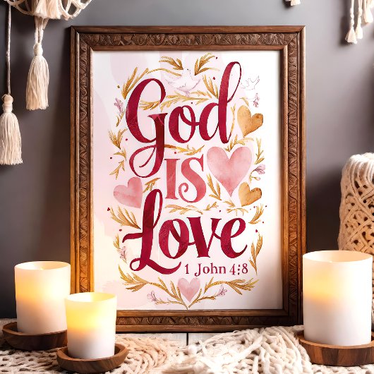 Gott ist die Liebe Rosa und Gold Christliche Mauer Poster