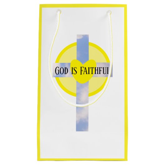 Gott ist ein treuer Kreuz Heilbibel Verse Gelb Kleine Geschenktüte (Vorderseite)