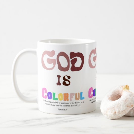 Gott ist farbenfroh, Rainbow-Tasse Kaffeetasse (Mit Donut)
