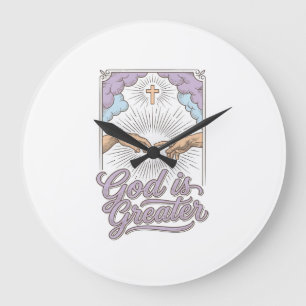 Gott ist größer Christliches Vintage-Gravur-Shirt_ Große Wanduhr