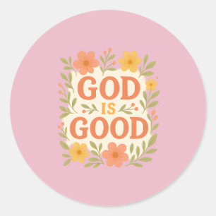 Gott ist gut Florales christliches Glaubenszitat Runder Aufkleber