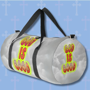 Gott ist gut, Rot Grün auf grauen Wolken Duffle Bag