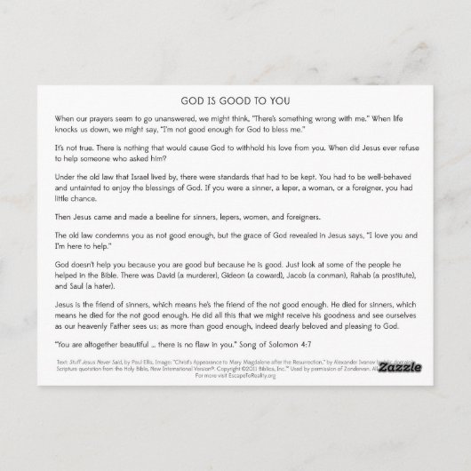 Gott ist gut zu dir (SJNS) Postkarte (Rückseite)