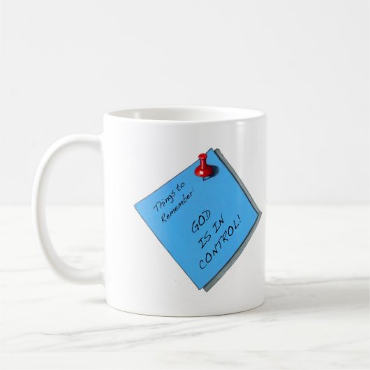 GOTT IST IN DER KONTROLLEN-NOTIZ KAFFEETASSE (Links)