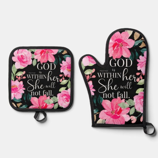 Gott ist in ihr - Psalm 46:5 Rosa Bläserin Ofenhandschuh & Topflappen-Set (Vorderseite)