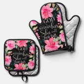 Gott ist in ihr - Psalm 46:5 Rosa Bläserin Ofenhandschuh & Topflappen-Set (Vorderseite/Rückseite)