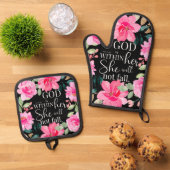 Gott ist in ihr - Psalm 46:5 Rosa Bläserin Ofenhandschuh & Topflappen-Set (Oben Unten)
