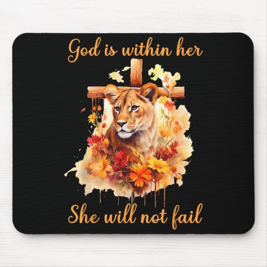 Gott ist in ihr, sie wird nicht scheitern Löwin Kr Mousepad (Vorne)