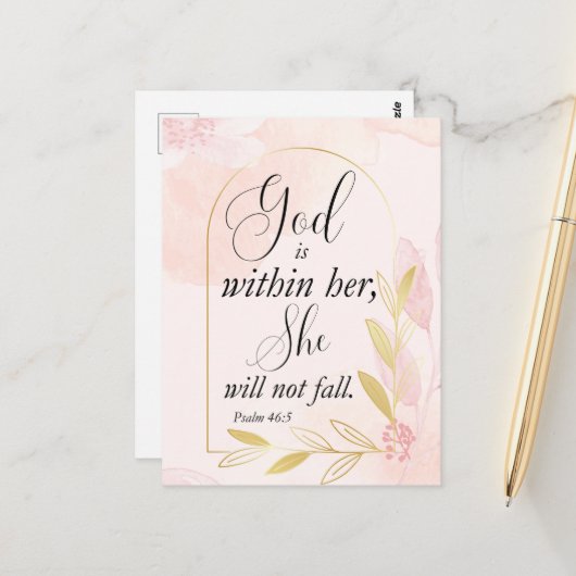 Gott ist in ihrem Psalm 46:5 Pink botanisch Postkarte (Vorderseite/Rückseite Beispiel)