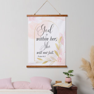 Gott ist in ihrem Psalm 46:5 Pink botanisch Wandteppich Mit Holzrahmen