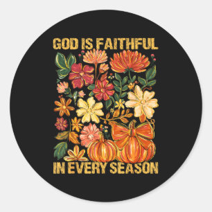 Gott ist in jeder Jahreszeit treu, florale Herbst- Runder Aufkleber