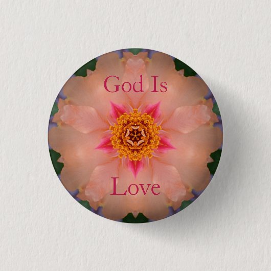 Gott ist Liebe Blumenknopf Button (Vorderseite)