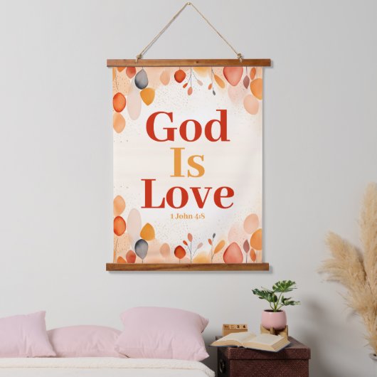 Gott ist Liebe Boho Christliche Mauer Wandteppich Mit Holzrahmen (Schlafzimmer)