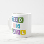 Gott ist Liebe farbenfrohe Blöcke Kaffeetasse (Vorderseite Links)