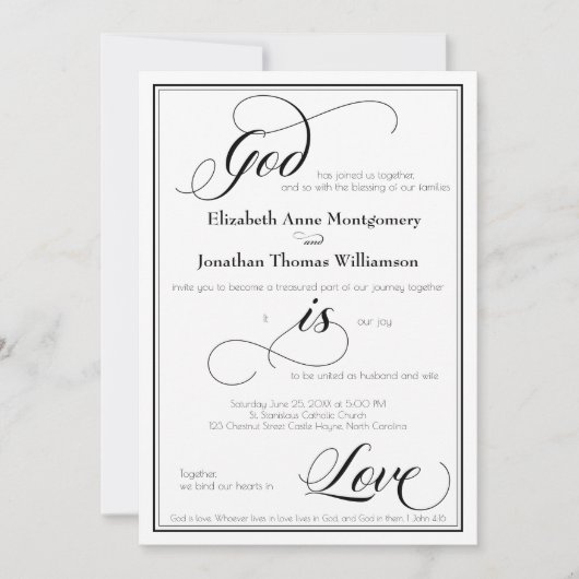 Gott ist Liebe Gracful Script Hochzeit Einladung (Vorderseite)