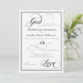 Gott ist Liebe Gracful Script Hochzeit Einladung (Stehend Vorderseite)