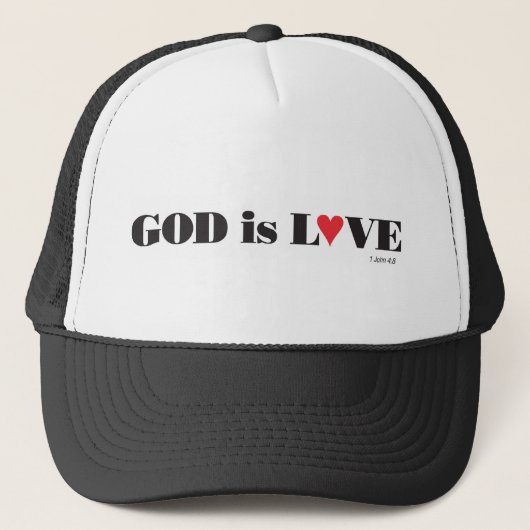 "Gott ist Liebe" Hut Truckerkappe (Vorderseite)
