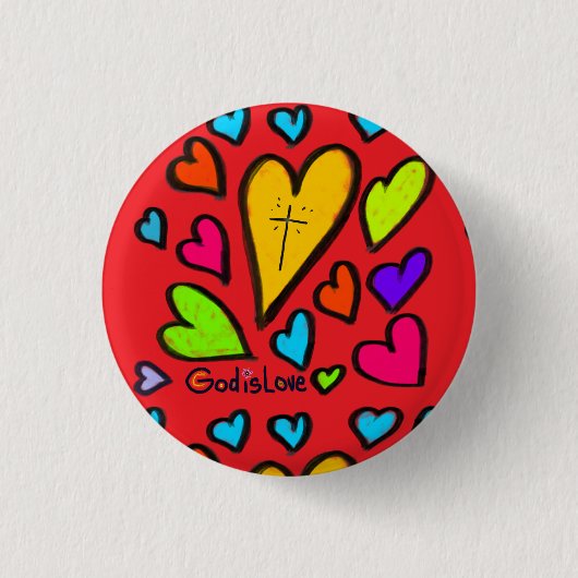 Gott ist Liebe mit Herzen Christlich  Button (Vorderseite)