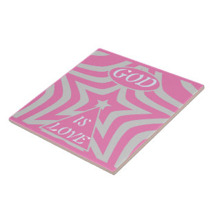 "Gott ist Liebe" Pastellrosa und Grau Stern Kinder Fliese