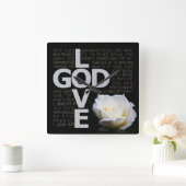Gott ist Liebe Quadratische Wanduhr (Zuhause)