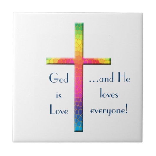 Gott ist Liebe-Regenbogen Mosaik-Kreuz Fliese (Vorderseite)