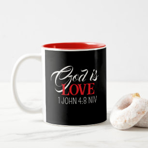 Gott ist Liebe Schwarze und Rote Bibelstelle Gotte Zweifarbige Tasse