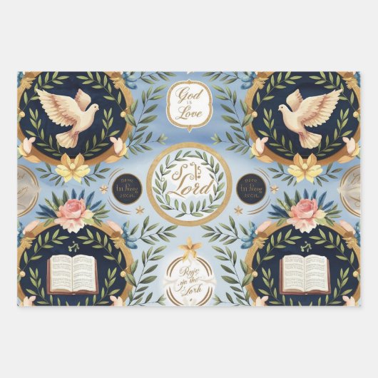 Gott ist Liebe und Friedliche Taube Geschenkpapier Set (Vorderseite)