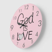 Gott ist LIEBE Zitat Schönes Rosa Große Wanduhr (Winkel)