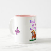 Gott ist Liebe Zweifarbige Tasse (Vorderseite Links)