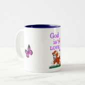 Gott ist Liebe Zweifarbige Tasse (Vorderseite Links)