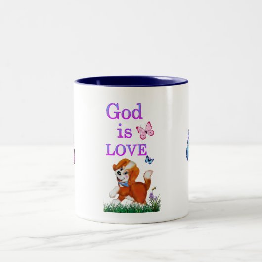 Gott ist Liebe Zweifarbige Tasse (Mittel)