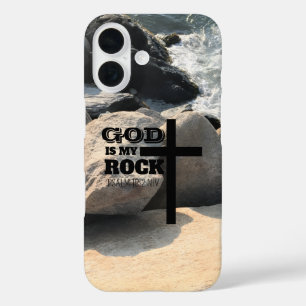 Gott ist mein Fels Bibelvers Schwarzes Kreuz Chris iPhone 16 Hülle