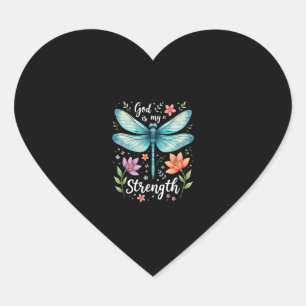 Gott ist meine Stärke Floral Libelle Christliches  Herz-Aufkleber