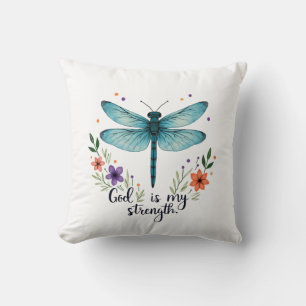 Gott ist meine Stärke Floral Libelle Christliches  Kissen