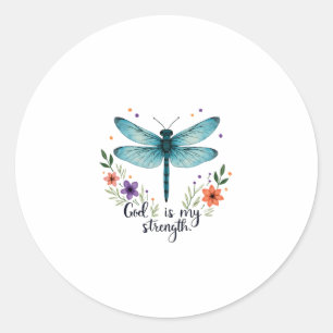 Gott ist meine Stärke Floral Libelle Christliches  Runder Aufkleber