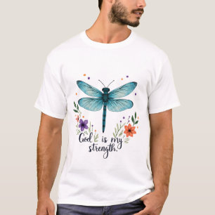 Gott ist meine Stärke Floral Libelle Christliches  T-Shirt