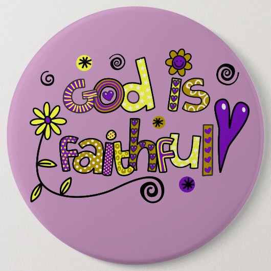 Gott ist treu I Doodles I Lila I 6x6 Schaltfläche Button (Vorderseite)
