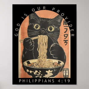 Gott ist Versorger Lustige Katze isst Ramen Japani Poster