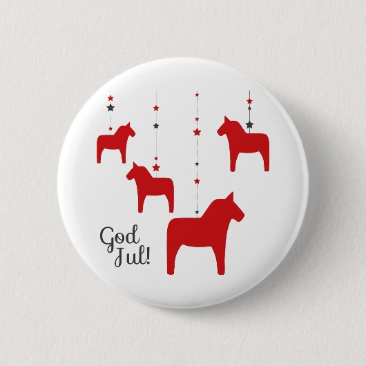 Gott jul! Dala Horse Button (Vorderseite)