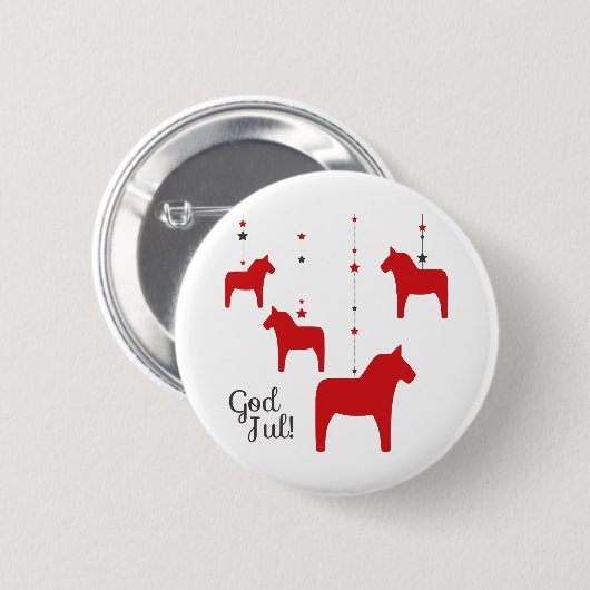 Gott jul! Dala Horse Button (Vorne & Hinten)