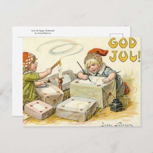 Gott Jul Frohe Weihnachten! von Jenny Nystrom Postkarte (Vorne/Hinten)
