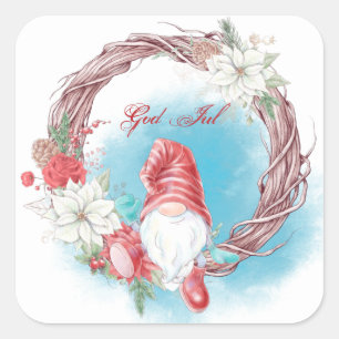 Gott Jul Gnome Wreath Quadratischer Aufkleber