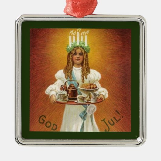Gott Jul! Lucia mit Leckereien Silbernes Ornament (Vorne)