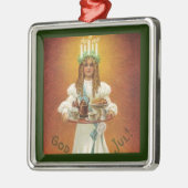 Gott Jul! Lucia mit Leckereien Silbernes Ornament (Links)