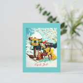 "Gott Jul!" Nisse Füttre kleine Vögel Postkarte (Stehend Vorderseite)