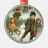 "Gott Jul!" oder kleine Kinder im Schnee. Ornament Aus Metall (Vorne)
