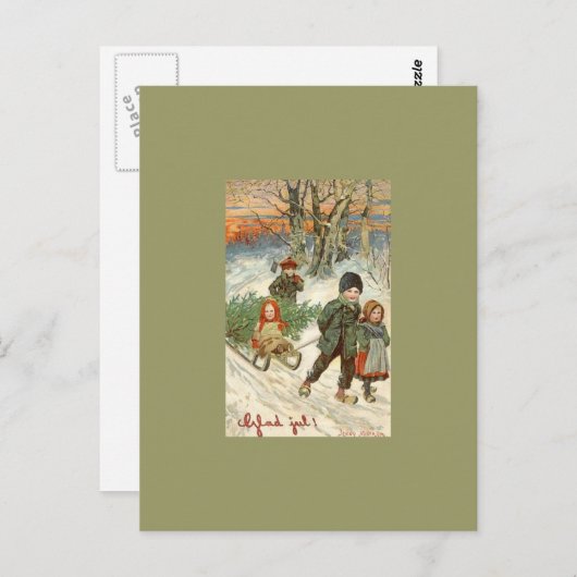 "Gott Jul!" oder kleine Kinder im Schnee. Postkarte (Vorne/Hinten)