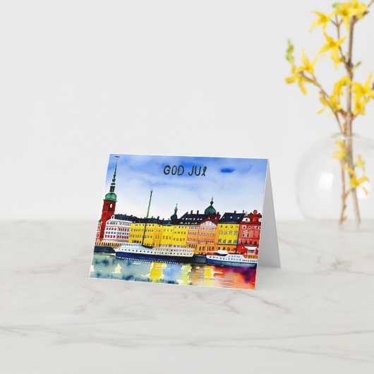 Gott Jul, schwedisches Weihnachten Karte (Gelbe Blume)